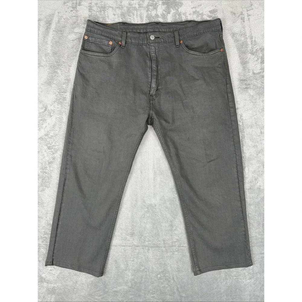 Levis 505 Regular Fit Denim Gray Jeans (38x25 CUSTOM) White Tab Straight Stretch